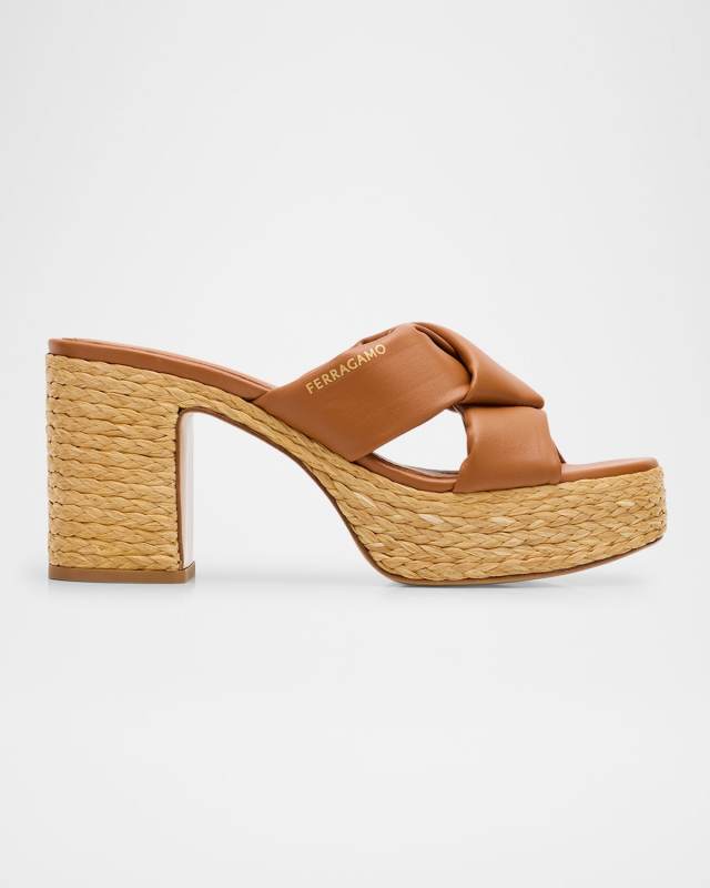 Douglas Padded Leather Raffia Platform Sandals